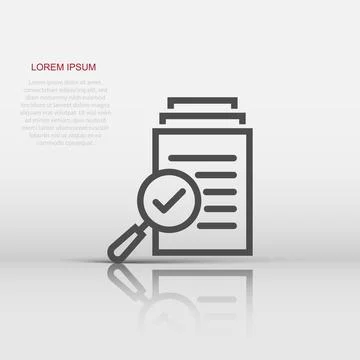 Scrutiny document plan icon in flat style. Review statement vector illustra.. Illustrazione stock