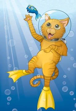 Scuba Cat Illustrazione stock