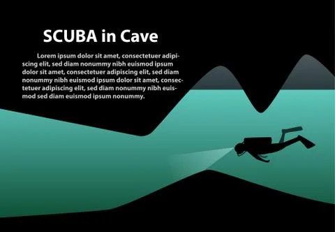 Scuba in cave background with space, vector art Stock Illustration
