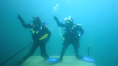 Scuba dancing, funny underwater dance Stock Footage 48582093