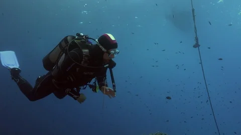 Scuba diver descending down Stock Footage 70822928