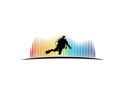 Scuba diver diving in the deep sea with aurora borealis as the background Stock Illustration