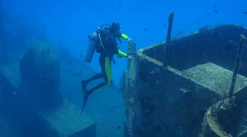 Scuba Diver exploring a shipwreck Vidéo 2004105