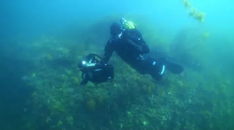 Scuba Diver Filming Stock Footage 12663707