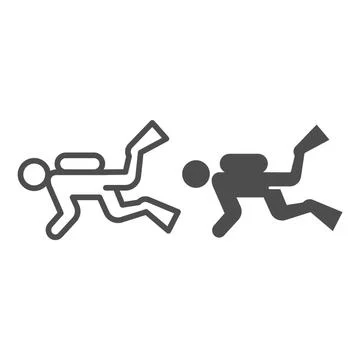 Scuba diver line and solid icon, waterpark concept, Scuba diving sign on white Ilustración de archivo