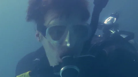 Scuba Diver Looks Around With Spear Underwater Stock Footage 45891012