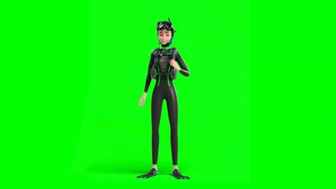 Scuba Diver Preparing for Underwater Exploration in Green Screen Background Vidéo 314653401