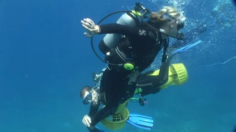 Scuba Diver on scooters Stock Footage 5257254