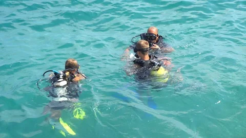 Scuba Diver Underwater, Shows Signs. Vidéo 96529341