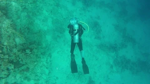 Scuba Diver, View from above Stock Footage 73977622