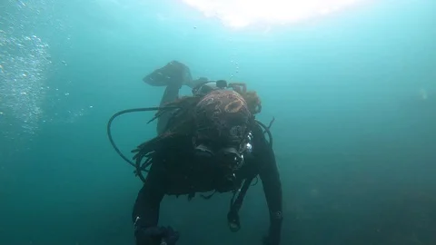 Scuba Diverman Self Video Himself While Diving Stock Footage 129151385