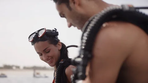 Scuba divers at beach. Stock Footage 119393052