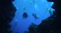 Scuba divers entering underwater cave HD Footage