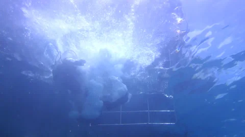 Scuba Divers Jump in the water Stock Footage 30443384