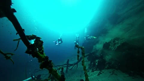 Scuba diving Barracuda lake in Philippines. scuba dive in Coron, Palawan. Stock Footage 303180976