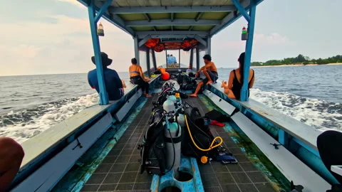 Scuba Diving Boat Trip to Dive Site in Bali with Local Crew 스톡 동영상 334195541