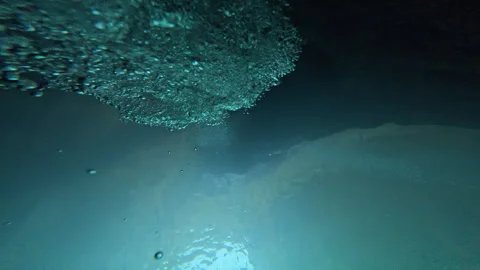 Scuba diving bubbles rising, dropped camera, Inland Sea, Malta, Gozo Stock Footage 314949111
