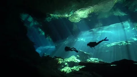 Scuba Diving - Cenote crystal clear water in Mexican Caribbean - Riviera Maya Video stock 202047967