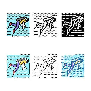 Scuba diving color icon vector mix Stock Illustration