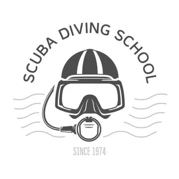 Scuba diving emblems or logo, diving mask and aqualung, underwater swimming d Stock Illustration