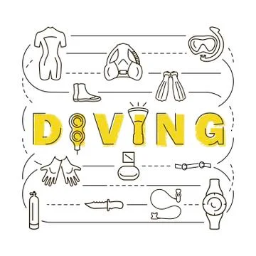 Scuba diving equipment banner Stock Illustration