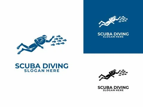 Scuba Diving Logo Design Vector Template. Snorkeling logo icon. Diver and F.. Stock Illustration
