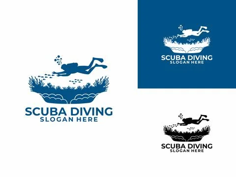 Scuba Diving Logo Design Vector Template. Underwater logo design, Diver wit.. Stock Illustration