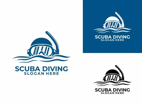 Scuba Diving Logo Design Vector Template. Diver with Wave logo design vector Stock Illustration
