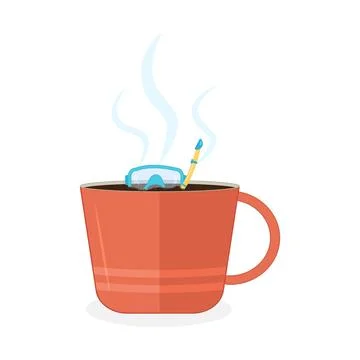 Scuba diving mask in coffee cup, isolated on white background Illustrazione stock