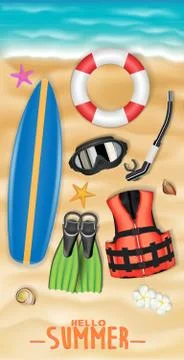 Scuba diving object on a sea sand beach Stock Illustration