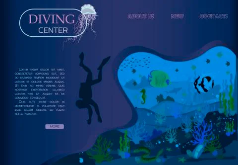 Scuba diving, scuba diving and marine life in a flat design. Vector of Stock Illustration