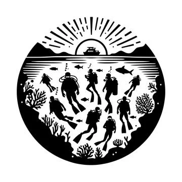 Scuba diving silhouettes set Ilustración de archivo