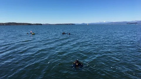 Scuba Diving Student Gets His Bearings in Lake Champlain Stock Footage 89301389