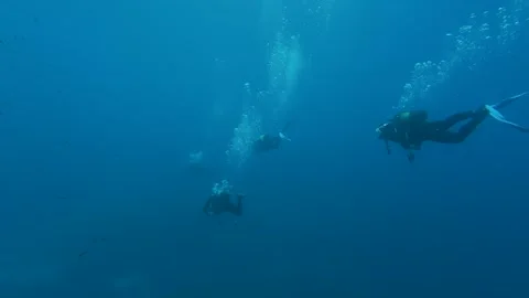 Scuba diving in the underwater caves of Menorca, Balearic Islands Stock Footage 303752247