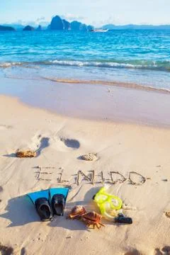 Scuba equipment on the beach Fotos Stock
