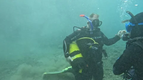 Scuba Instructor And Student In  Training For Open Water Diver Stock Footage 246498700