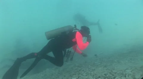 ScubaDiversMetalDetecting Stock Footage 5339867