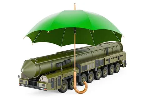 Scud missile, mobile short-range ballistic missile system under umbrella. 3.. Stock Illustration