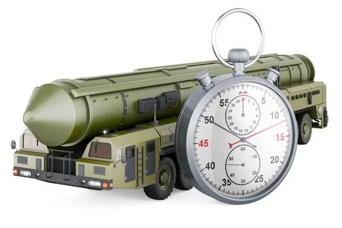 Scud missile, mobile short-range ballistic missile system with stopwatch, 3.. Illustrazione stock
