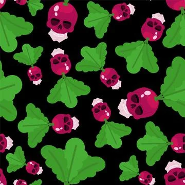 Scull Radish pattern seamless. skeleton head vegetable garden plant backgroun Illustrazione stock