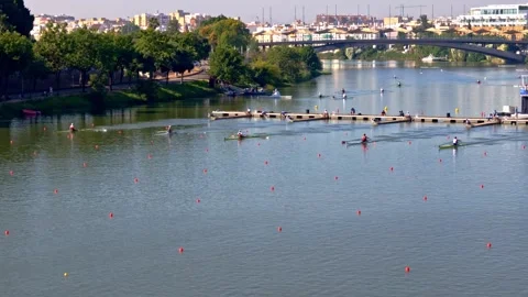 Scullers launch into heats at World Rowing Cup Stock Footage 336098999