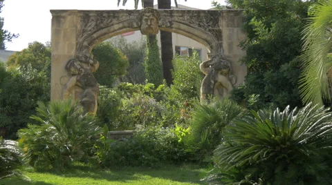 A sculpted arch in a park in Nice Stock Footage 61067381