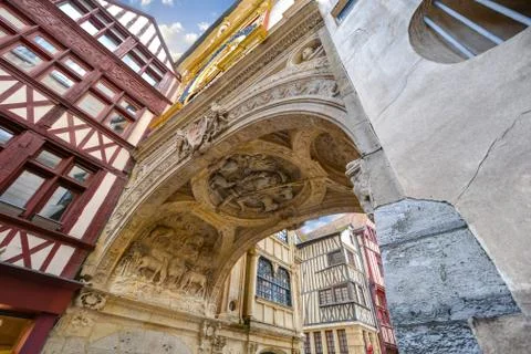 The sculpted underside of the Astronomical clock in Rouen France Stock Photos