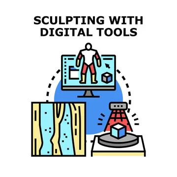Sculpting with digital tools creating 3d models Stock Illustration