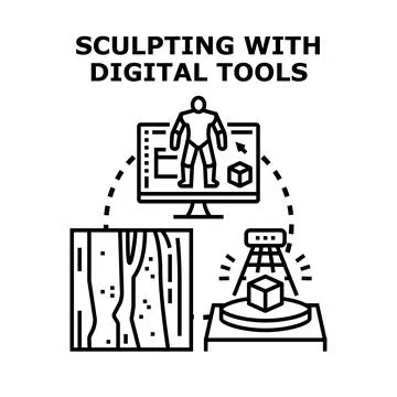 Sculpting with digital tools creating 3d models Stock Illustration