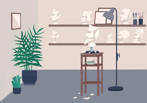 Sculpting studio flat color vector illustration Stock Illustration