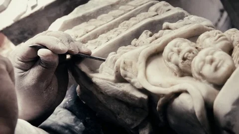 Sculptor carving on marble Stock Footage 72283790