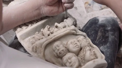 Sculptor carving on marble 스톡 동영상 72443008