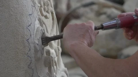 Sculptor Carving Stone with Chisel Video stock 320170663