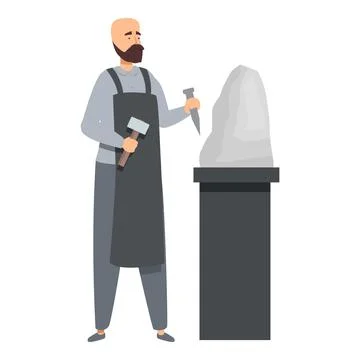 Sculptor chiseling stone block creating sculpture with mallet and chisel Illustrazione stock